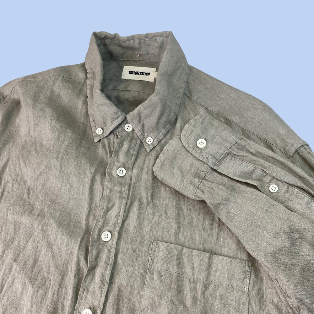 Taylor Stitch The Jack Shirt 100% Linen Mens 42 Large Seagrass Green Button Down